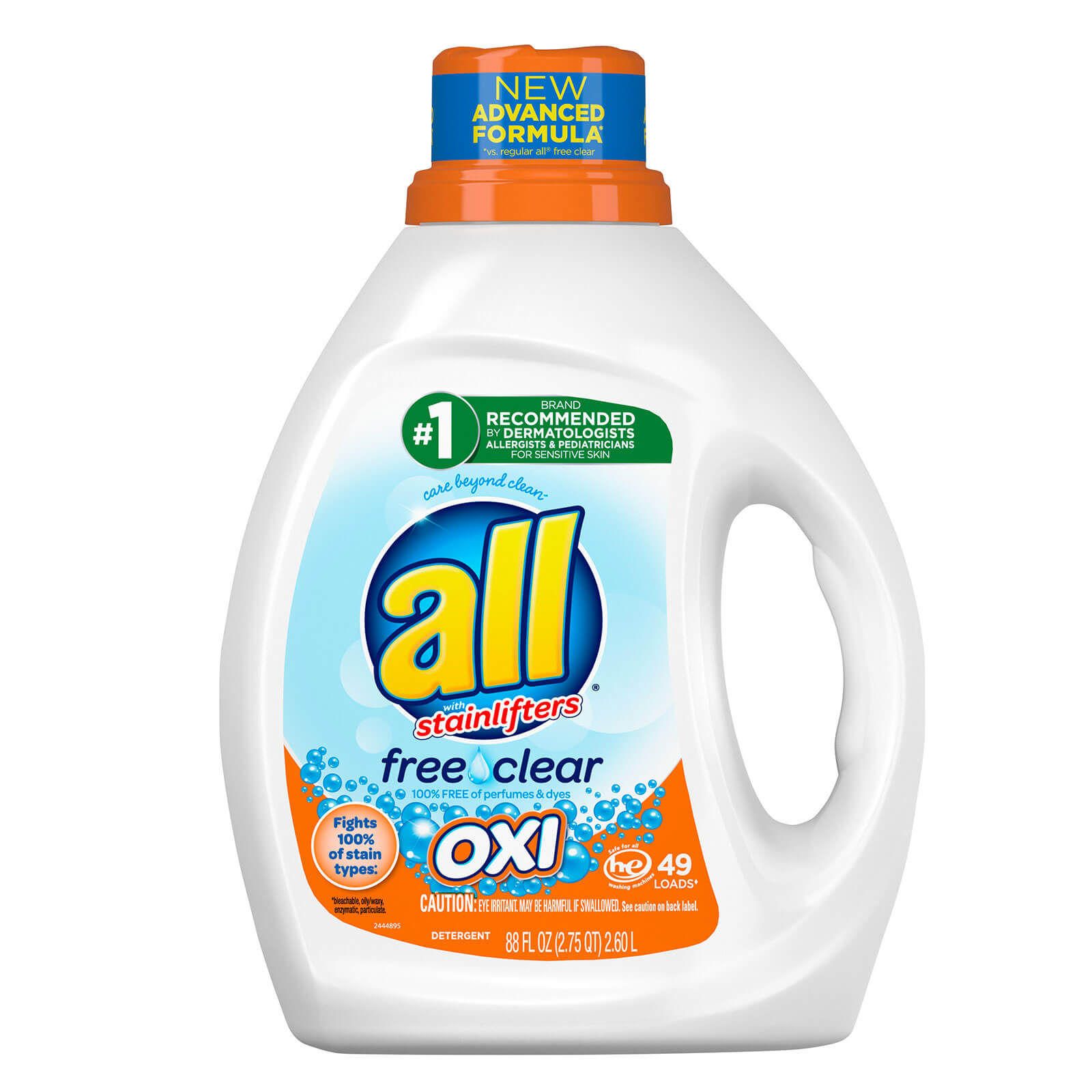 All Detergent, with Stainlifters, Free Clear - 88 fl oz